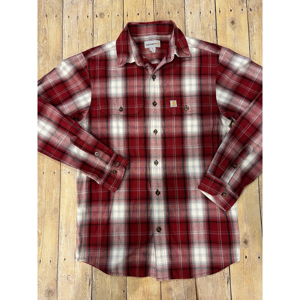 Carhartt Men's Red Plaid Relaxed Fit Flannel sz Small EUC